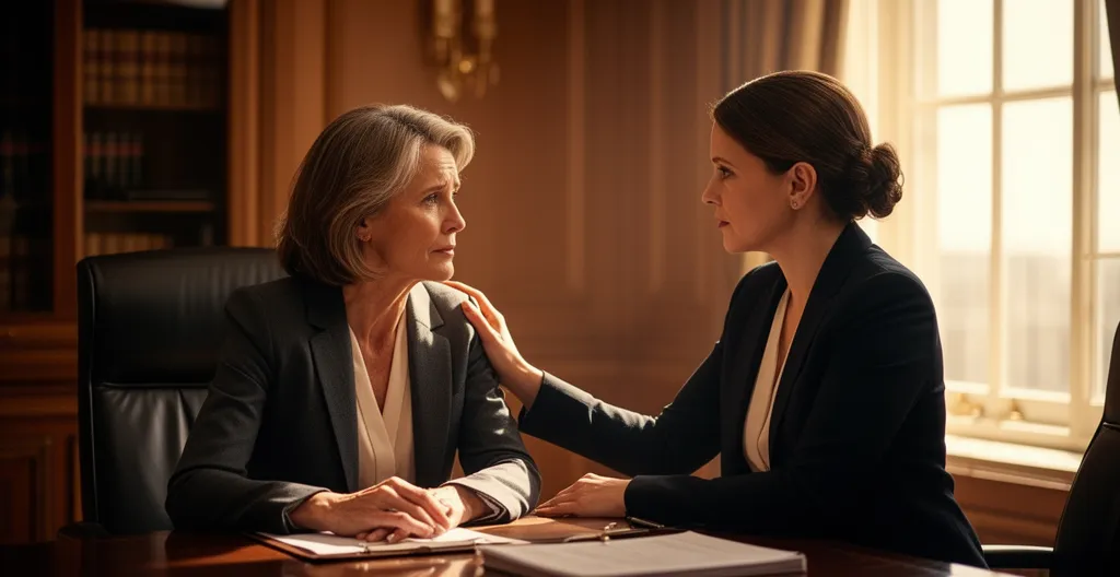 Professionnelle juridique en consultation avec une femme dans un bureau moderne