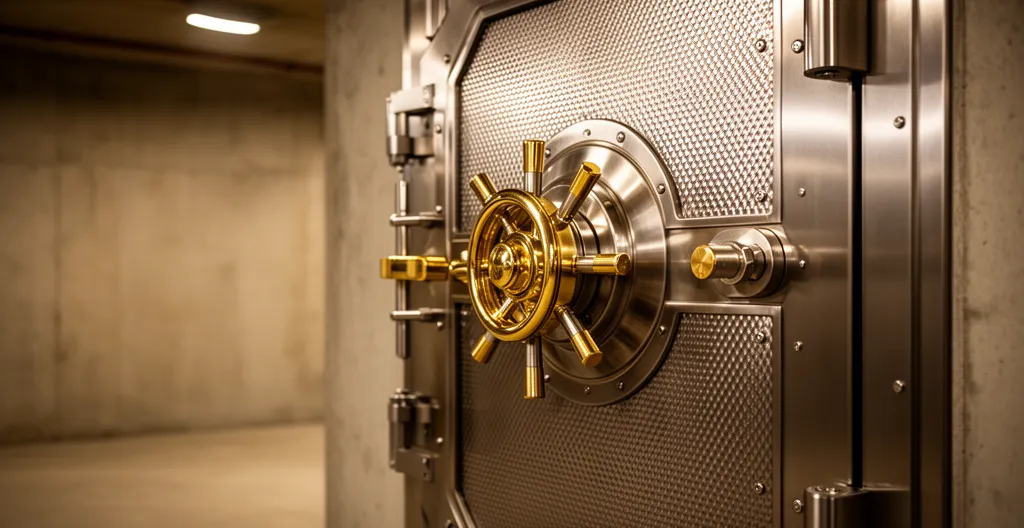 Porte de coffre-fort métallique sécurisé dans un environnement professionnel