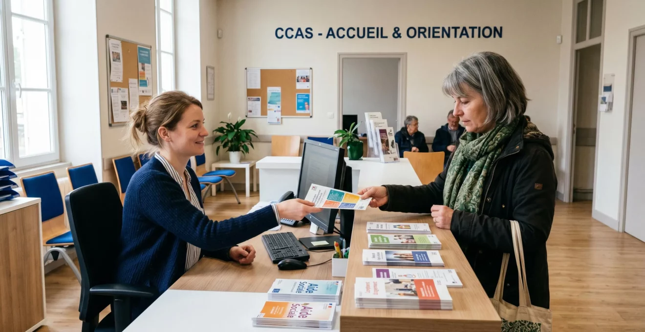 Accueil d'une personne au guichet d'un CCAS pour s'informer sur les aides sociales funéraires disponibles